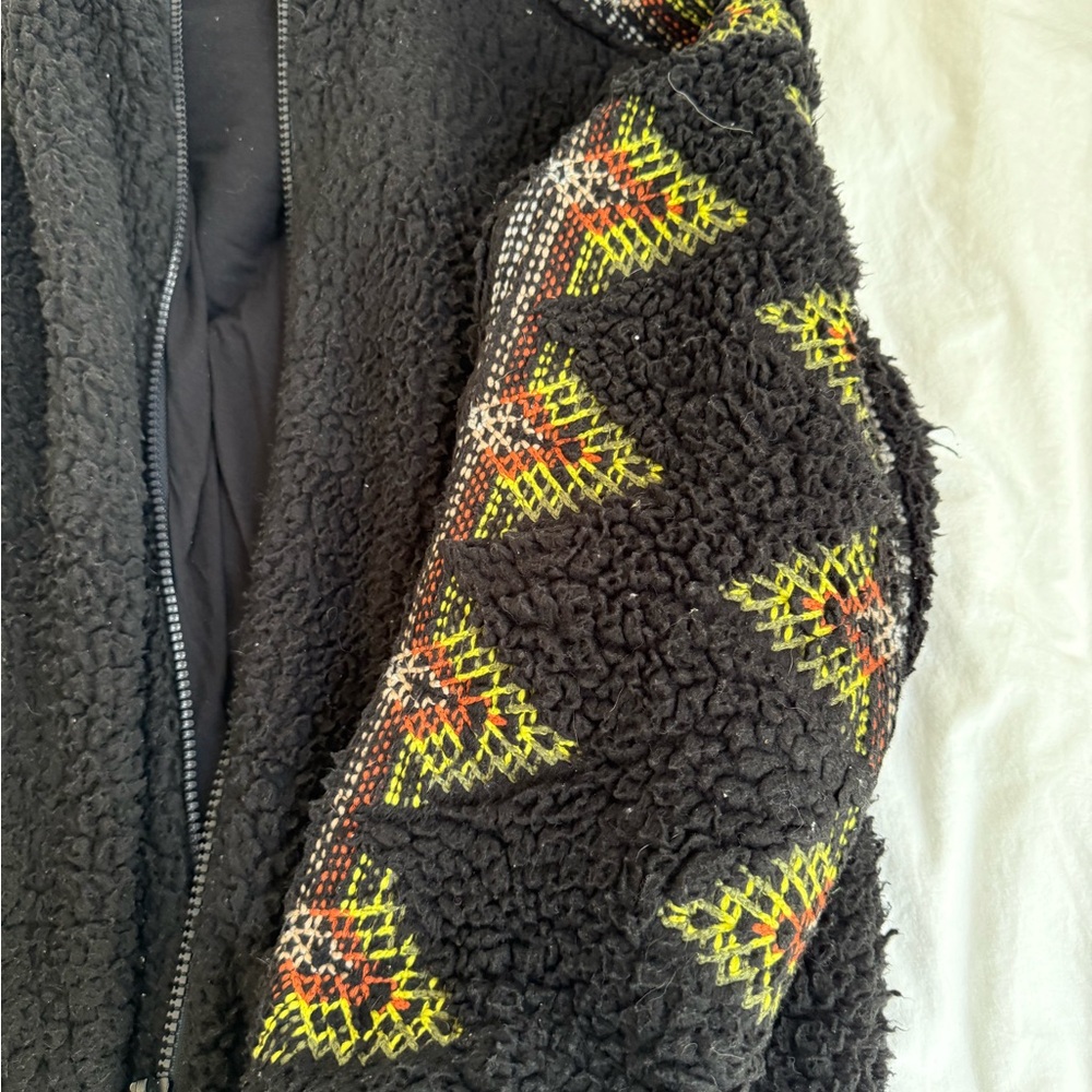Free people movement Cozy Black Teddy Jacket with Colorful Accents - Picture 6 of 7